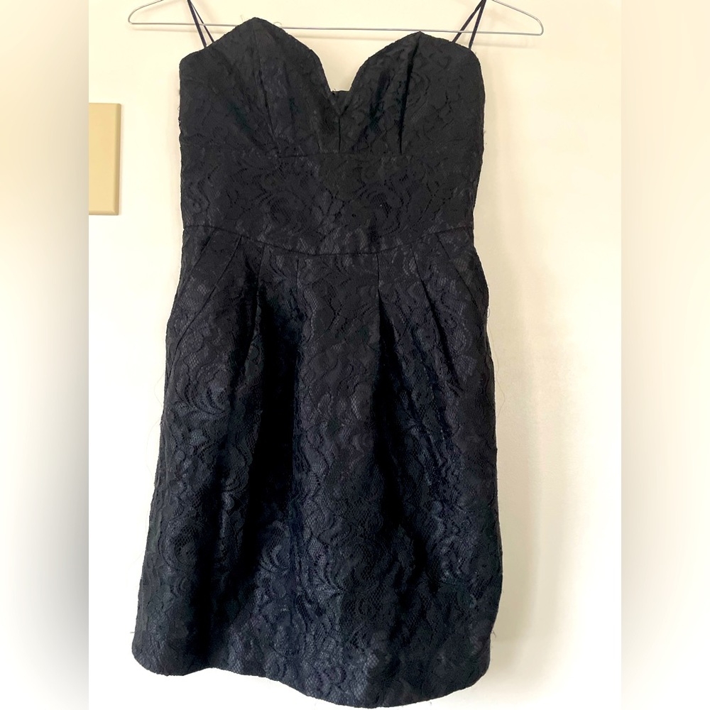 Black lace strapless dress